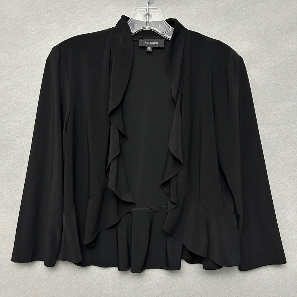 R&M Richards Women S Shrug Jacket Black Ruffle Open Front Crop 90s Y2K Preppy